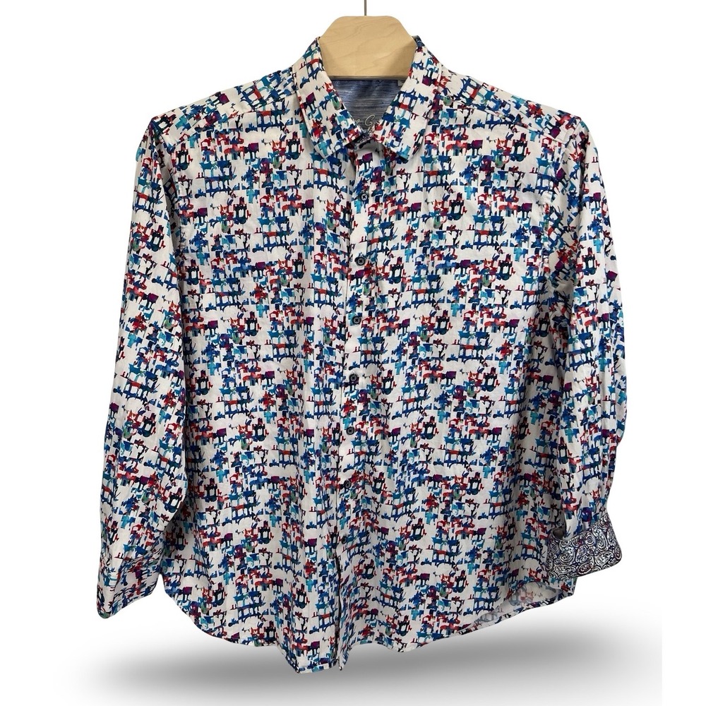 Robert Graham Mens 2XL Abstract Geometric Button Down Shirt Multicolor LS